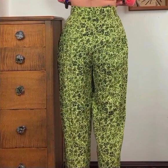 Vintage Aeropostale Pants, 90s Green & Black High Waisted Tapered Floral Pants S - Picture 7 of 10